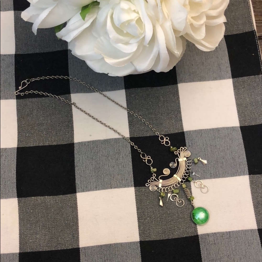 Silver with Green Bead Necklace